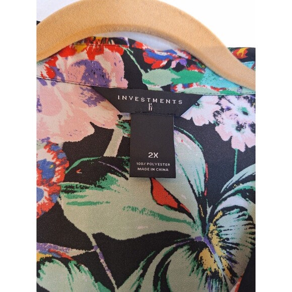 INVESTMENTS Black Floral Button Up Tunic Shirt Women's Plus Sz 2x Mautre - Picture 3 of 7